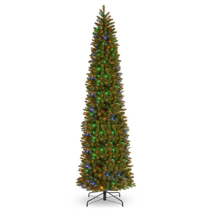 12' Prelit Pencil Slim Feel Real Downswept Douglas Fir Artificial Christmas Tree Dual Color Lights - National Tree Company