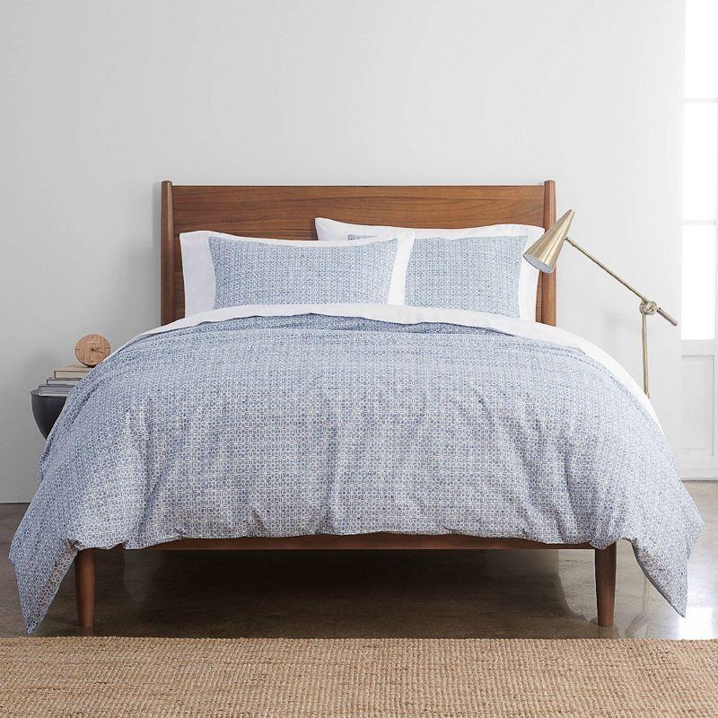 King Blue Cotton Pintuck Duvet Set with Tile Print