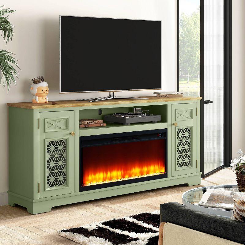 Festivo Green 70" TV Stand with Fireplace and Cabinets