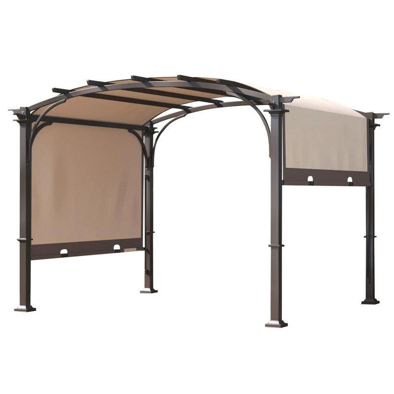 Sunjoy 9 x 11 Foot Arched Pergola Cover Outdoor Roof Shaded Canopy Tent with Steel Frame for Backyard Patios, Decks, and Gardens, Brown and Black