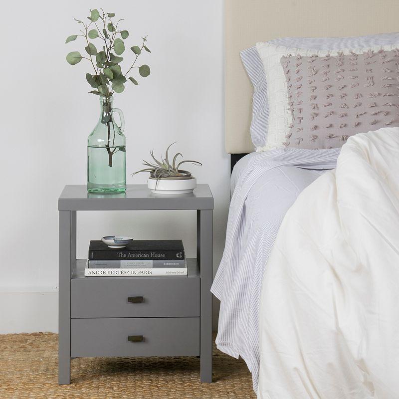 Easton Modern Gray Acacia Wood 2-Drawer Nightstand