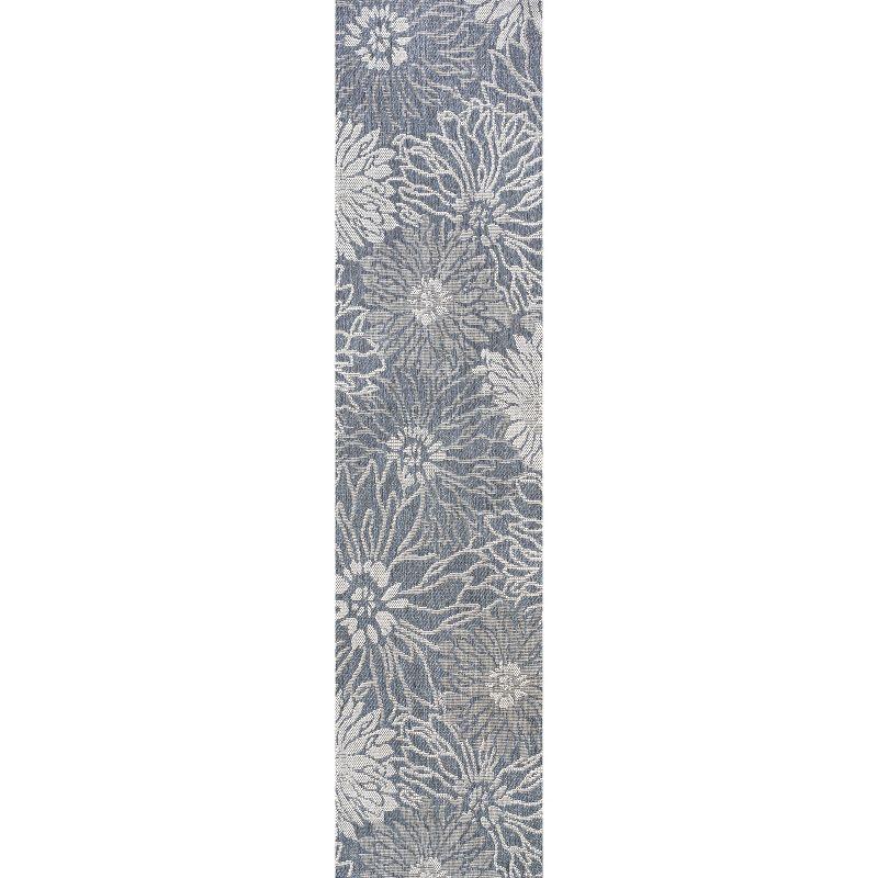 2' x 8' Bahamas Modern All-Over Floral Indoor/Outdoor Runner Rug, Navy/Gray - JONATHAN Y