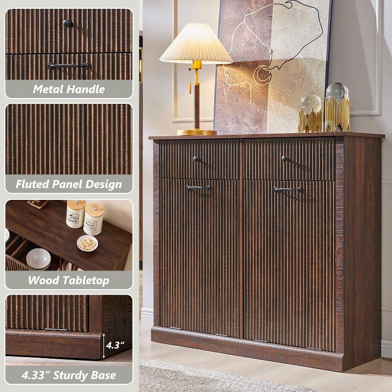 Tilt-Out Trash Cabinet, Hidden Trash Can with 20 Gallon Storage, Wooden Hidden Garbage Can Cabinet with 2 Drawers for Kitchen & Living Room, Brown