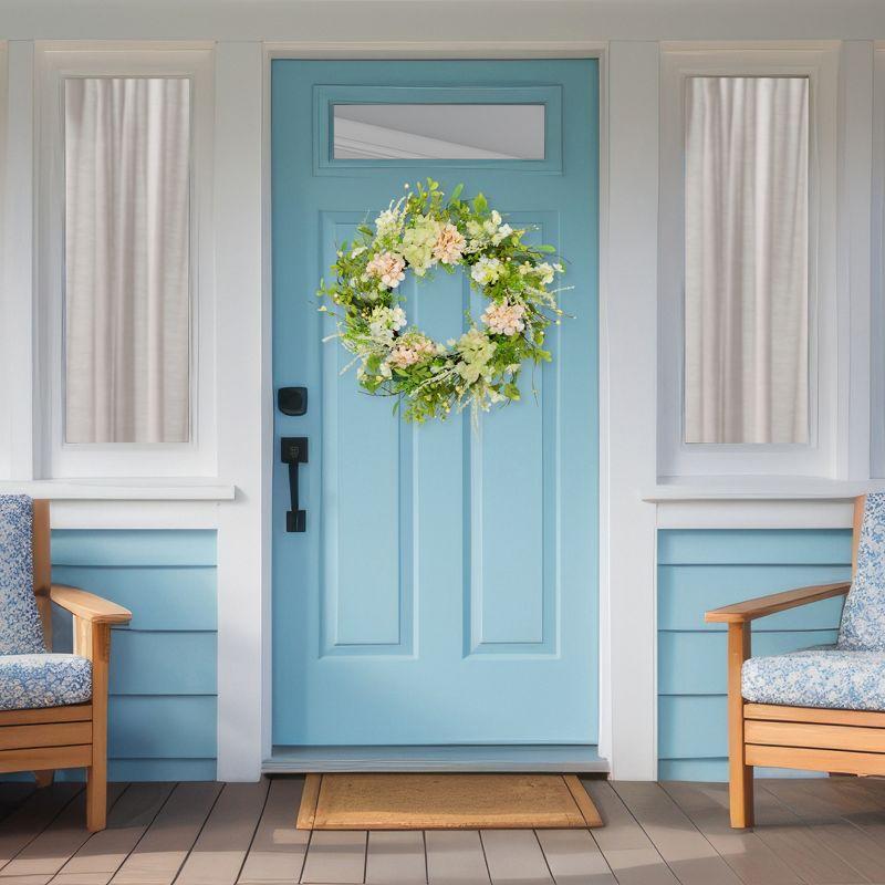 Northlight Seasonal Hydrangea and Fern Spring Floral Berry Wreath Green and Pink 28"