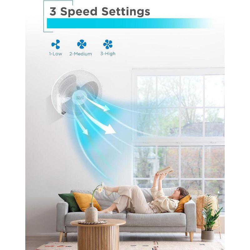BLACK+DECKER BFP Series BLACK+DECKER 16" Wall Fan with Remote Control, Oscillating Fan with 3 Speed Settings