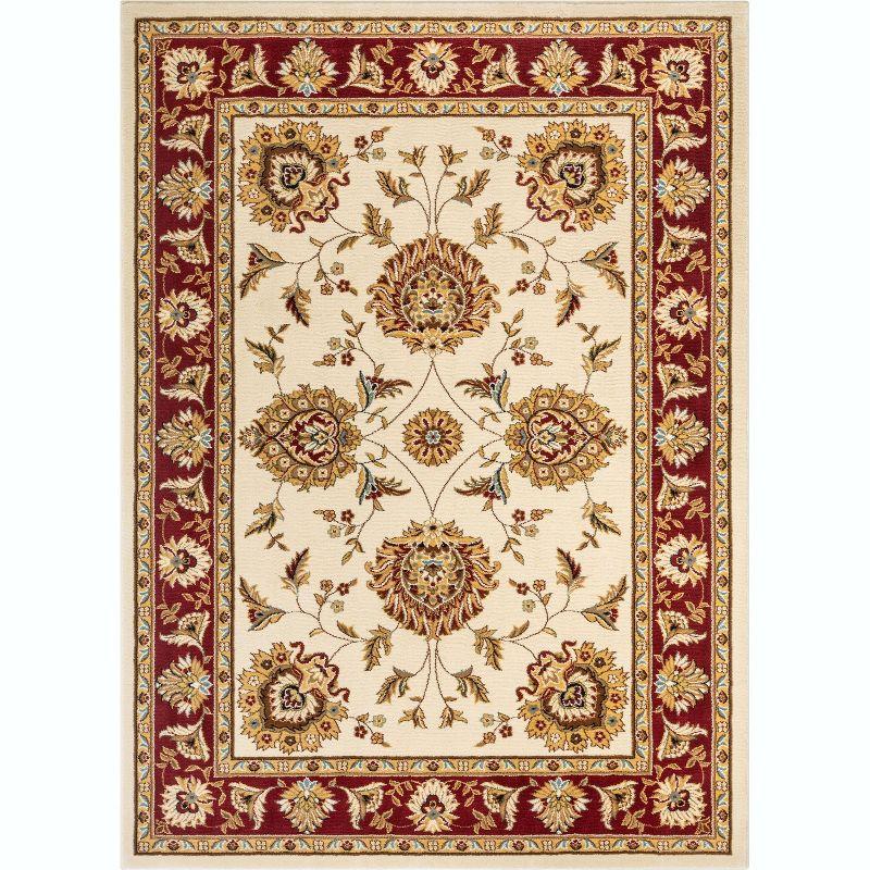 Ivory and Red Floral Oriental 5' x 7' Synthetic Area Rug