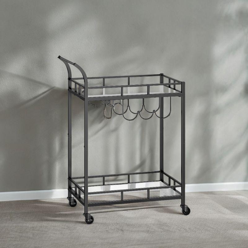 Bar Cart Black, Home Bar Serving Cart, Wine Cart With 2 Mirrored Shelves, Wine Holders, Glass Holders, For Kitchen, Dining Room
