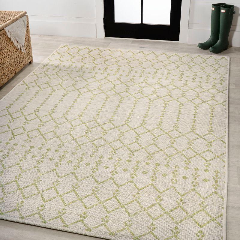 3' x 5' Ourika Moroccan Geometric Textured Weave Indoor/Outdoor Area Rug, Cream/Green - JONATHAN Y