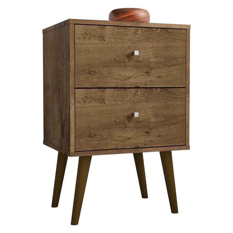 Rustic Brown 2-Drawer Mid-Century Modern Nightstand