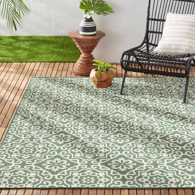 NICOLE MILLER NEW YORK Patio Country Danica Geometric Indoor/Outdoor Area Rug, Green/Beige