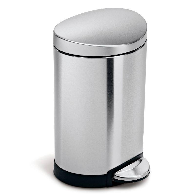 Compact Brushed Stainless Steel Semi-Round Trash Can with Pedal, 1.6 Gal