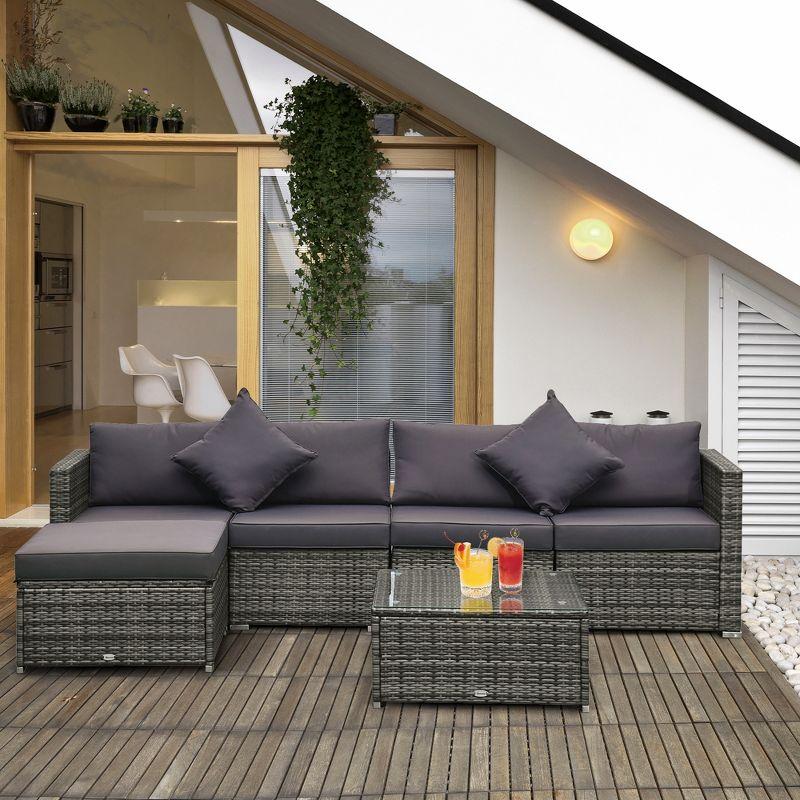 Mixed Gray All-Weather PE Rattan 6-Piece Outdoor Sofa Set