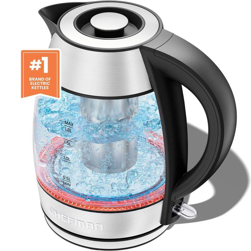 Chefman 1.8L Stainless Steel Glass Electric Kettle with Tea Infuser