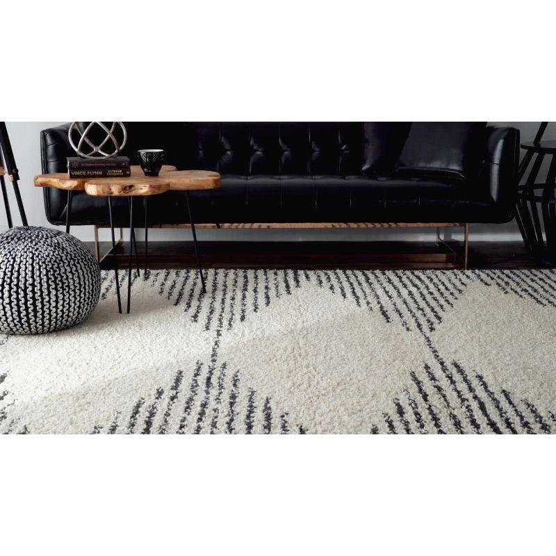 Off-White Synthetic Square Shag Rug with Braided Tassels