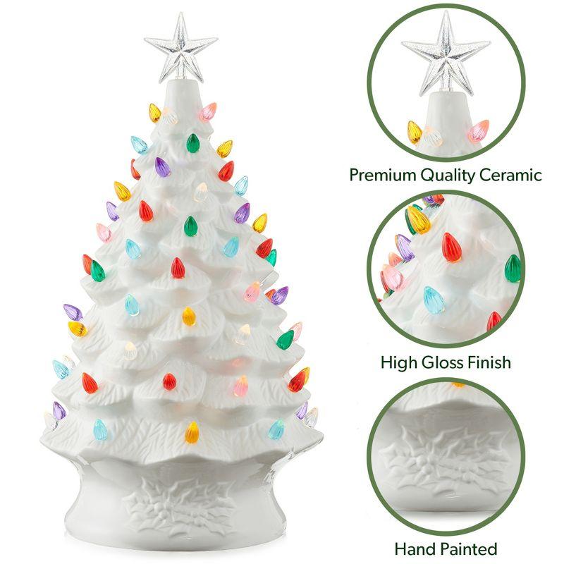 24" Hand Painted Ceramic Christmas Tree, Pre-Lit Tree with Star