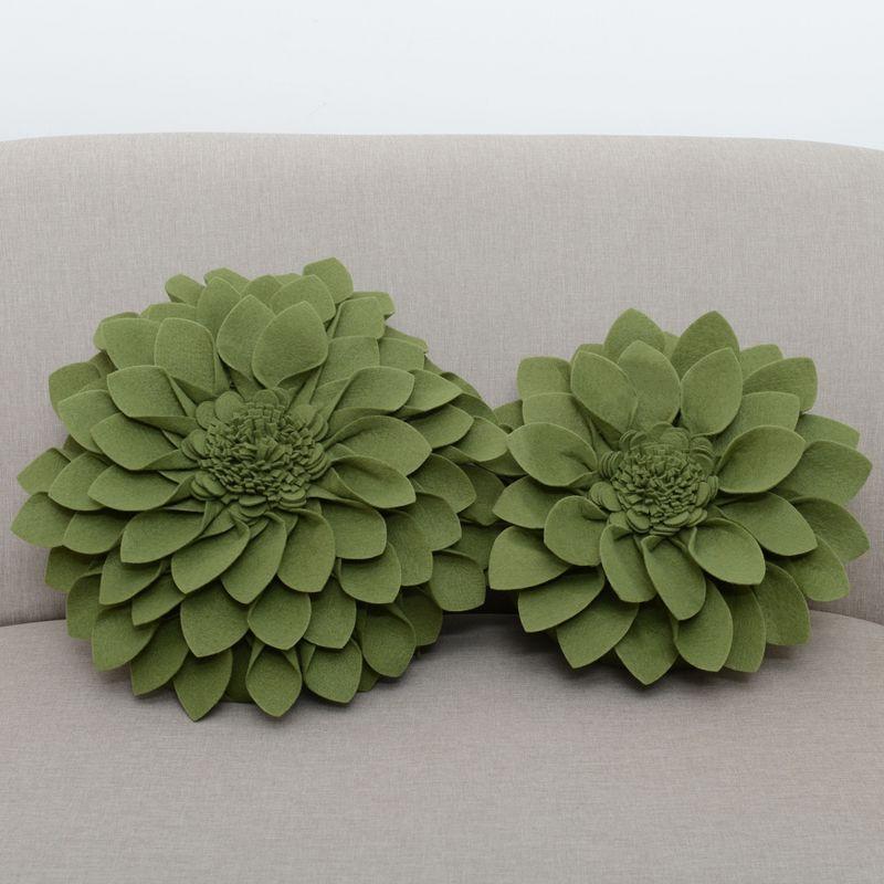 Green Round Felt Flower Throw Pillow