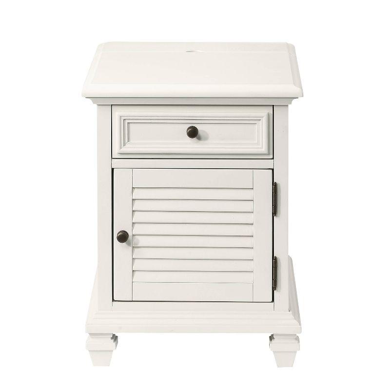 Charlestown Storage End Table with USB White - Steve Silver Co.: Cottage Style, Louvered Door Cabinet, Power Strip