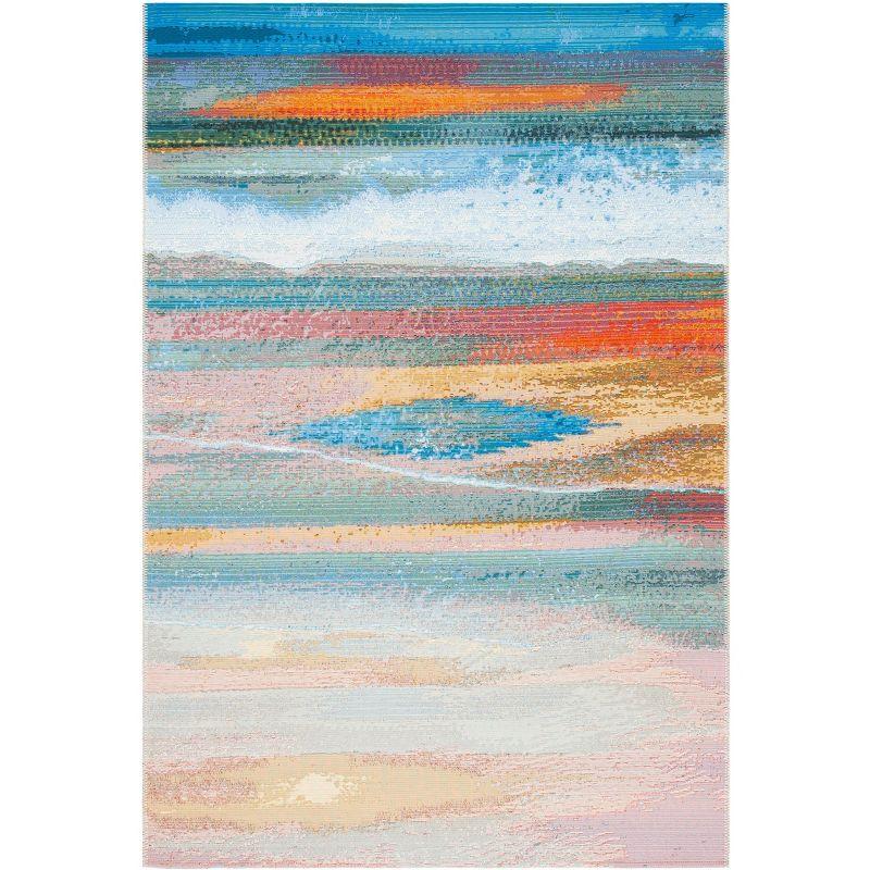 Light Blue and Pink Synthetic Coastal Area Rug