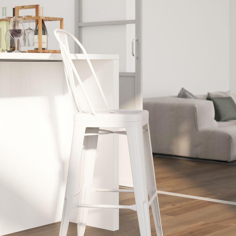 Merrick Lane White 30" High Metal Bar Height Stool with Removable Back for Indoor-Outdoor Use