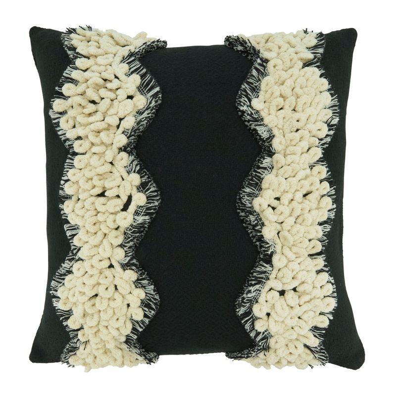 Black and White Yarn Lace Appliqué Cotton Throw Pillow