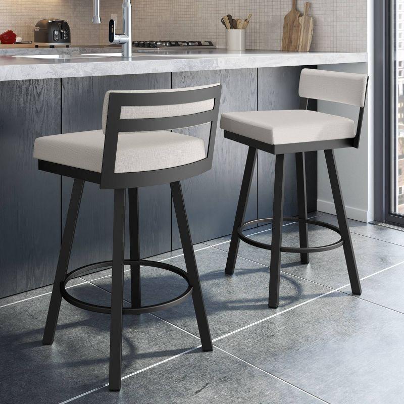 Amisco Travis Upholstered Counter Height Barstool Gray/Black: 26" Fixed Seat, Steel Frame, Polyester