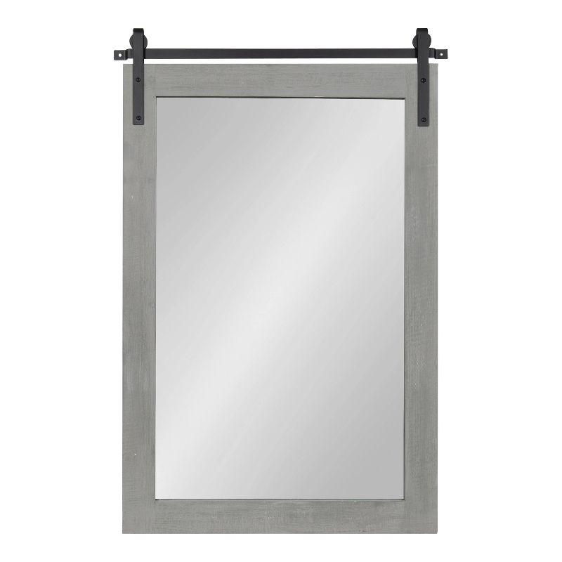 Gray Rectangular Wood Vanity Wall Mirror with Metal Brackets