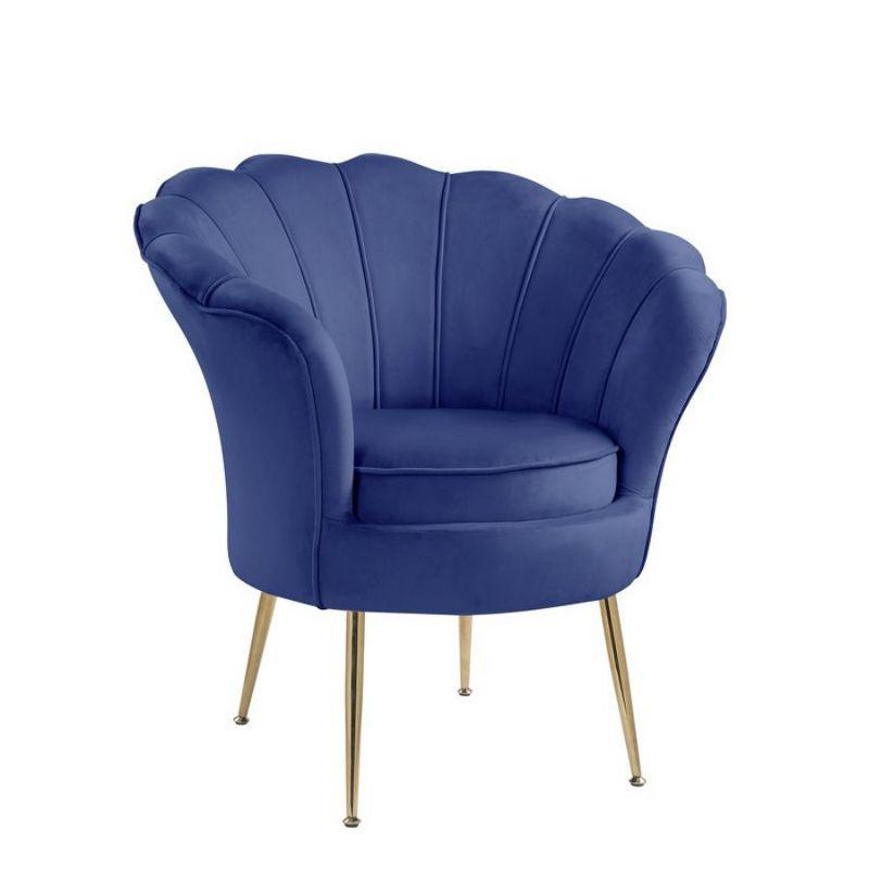 Angelina Blue Velvet Barrel Accent Chair with Gold Metal Legs