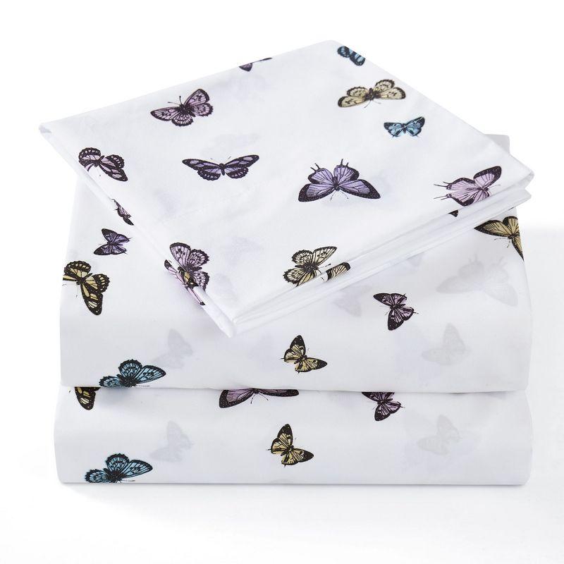 Butterflies Print Blue Microfiber Twin Kids' Sheet Set