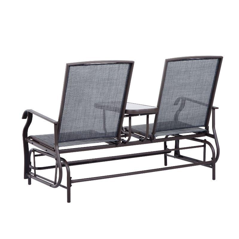 Outsunny 2-Person Outdoor Glider Bench w/ Center Table, Steel Frame for Backyard Garden Porch