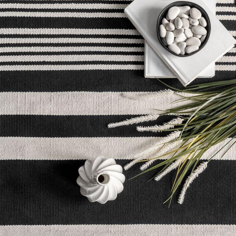 Black and White Striped Cotton Flatweave 8' x 10' Rug