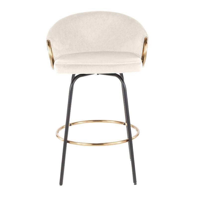 Set of 2 Claire Counter Height Barstools Gold/Cream/Black - LumiSource: Velvet Upholstery, Swivel, Footrest