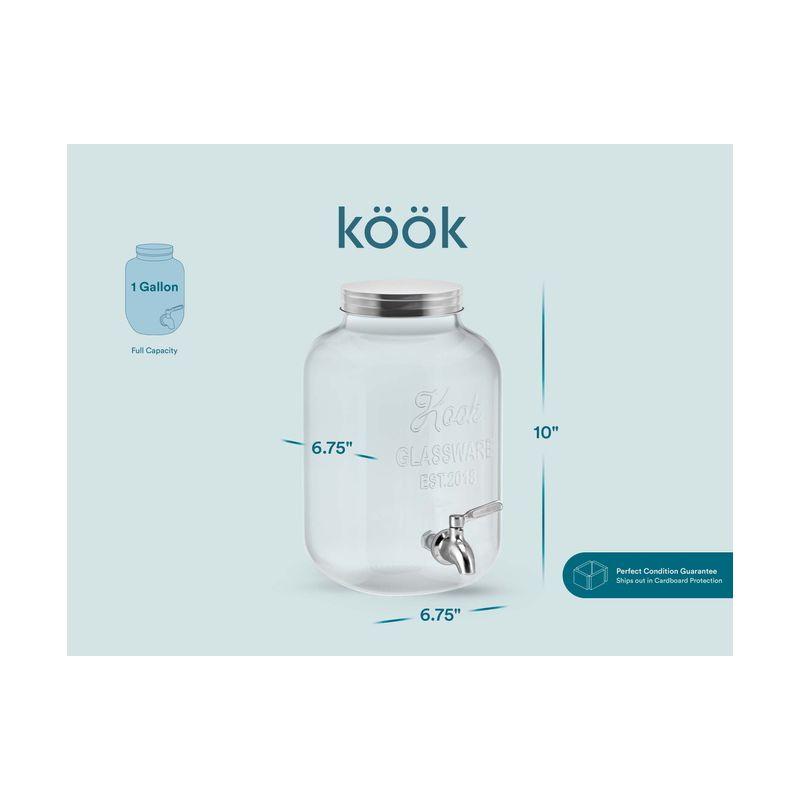 Kook Glass Beverage Dispenser, 1 Gallon, Silver