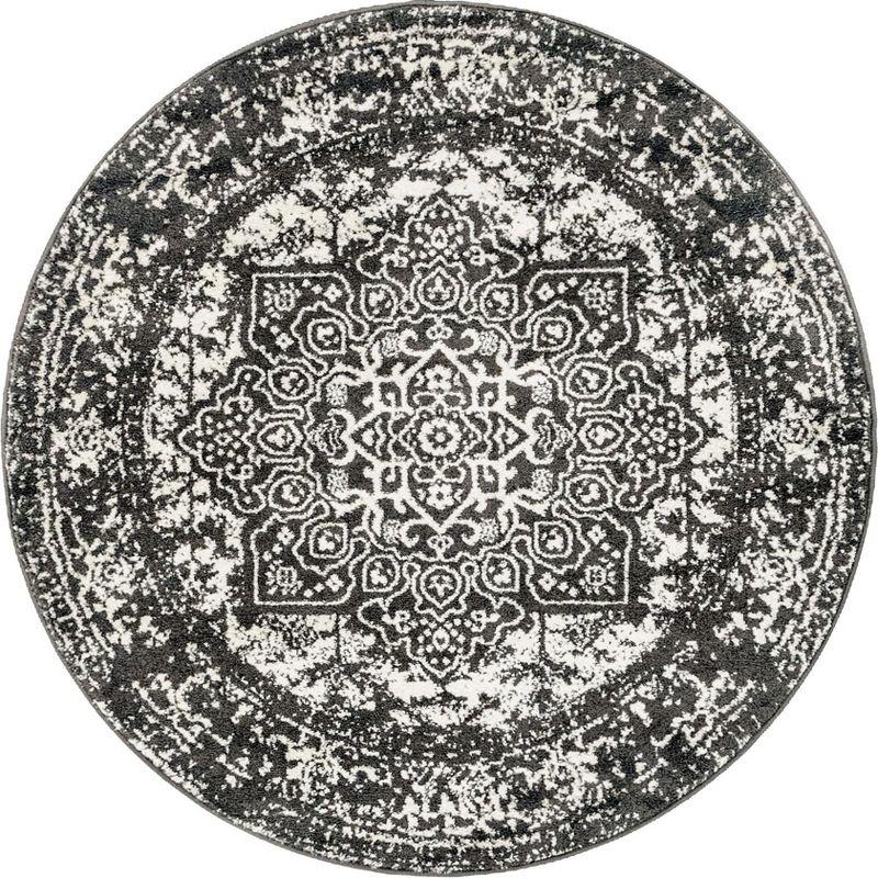 Unique Loom 5' 3 x 5' 3 Round Dark Gray Richmond Medallion Area Rug