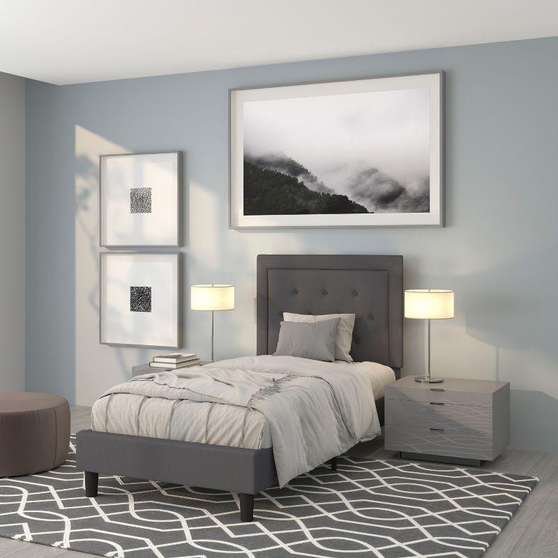 Flash Furniture Roxbury Twin Size Tufted Upholstered Platform Bed in Dark Gray Fabric