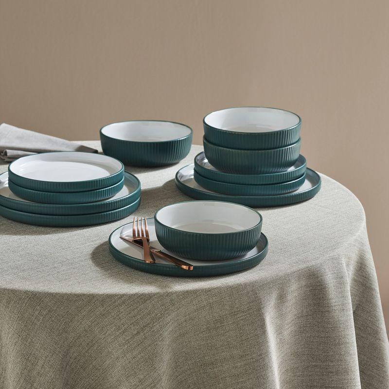 Green Ceramic Coastal 12-Piece Dinnerware Set, Service for 4