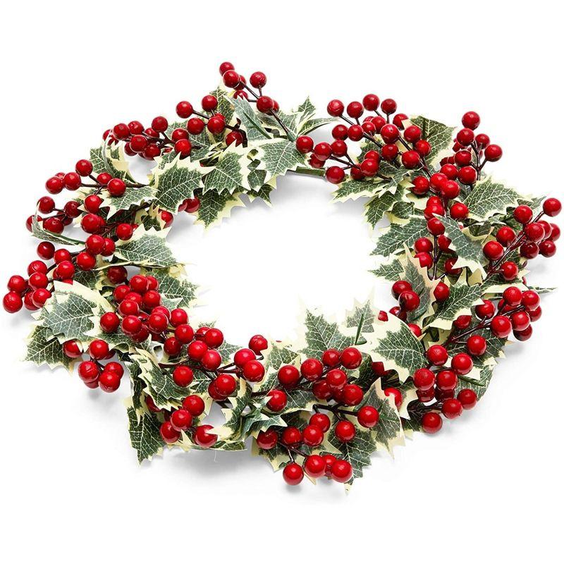 Farmlyn Creek Artificial Christmas Wreath with Holly Berries for Door Decoration (15.7 in)