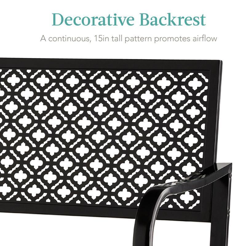 Red Barrel Studio® 2-Person Outdoor Metal Bench with Geometric Backrest, 790lb Capacity, for Garden, Patio, and Entryway