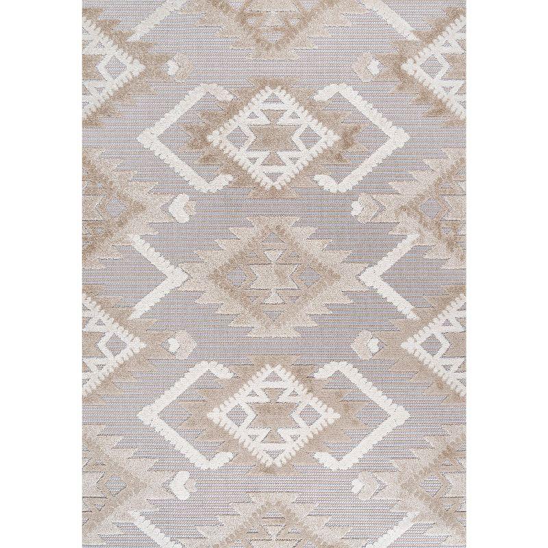 3'x5' Sumak High-Low Pile Neutral Diamond Kilim Indoor/Outdoor Area Rug, Beige/Gray - JONATHAN Y