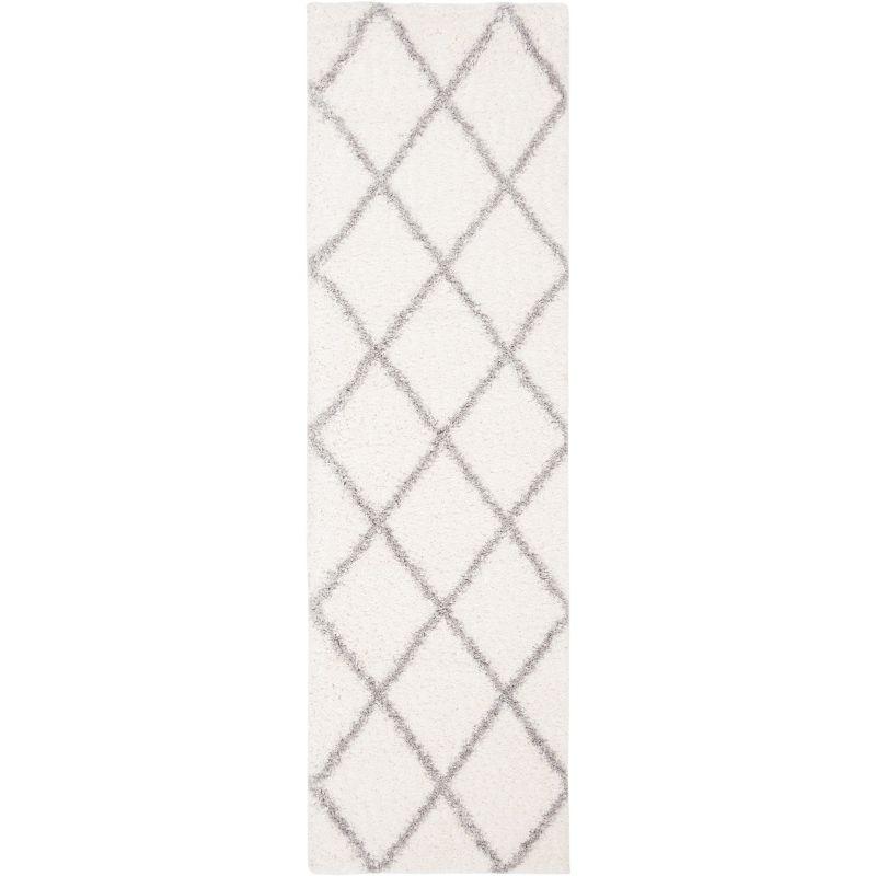 Cream and Grey Synthetic Hand-Knotted Shag Rug 27"x10"