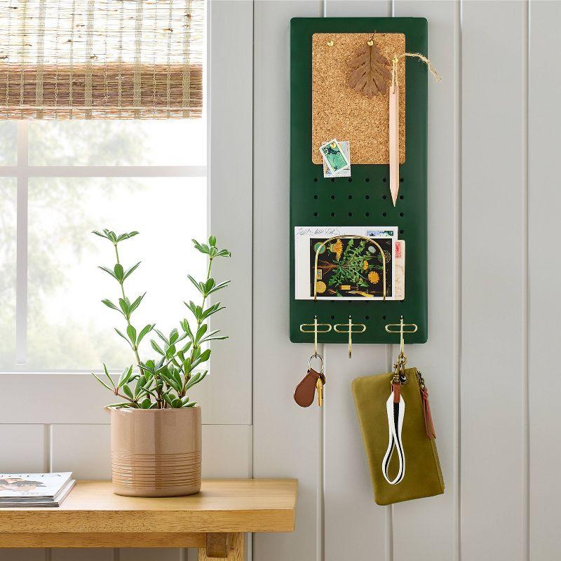 Small Metal Pegboard Wall Organizer Set Green/Gold - Hearth & Hand™ with Magnolia: Wall Mounted Hooks & Storage