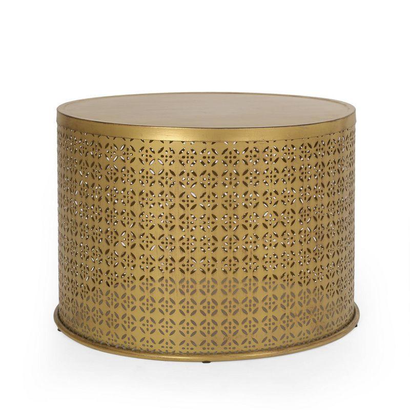 Noxon Boho Lace Cut Iron Coffee Table Gold Brushed Brown - Christopher Knight Home: Pedestal Base, No Assembly Required