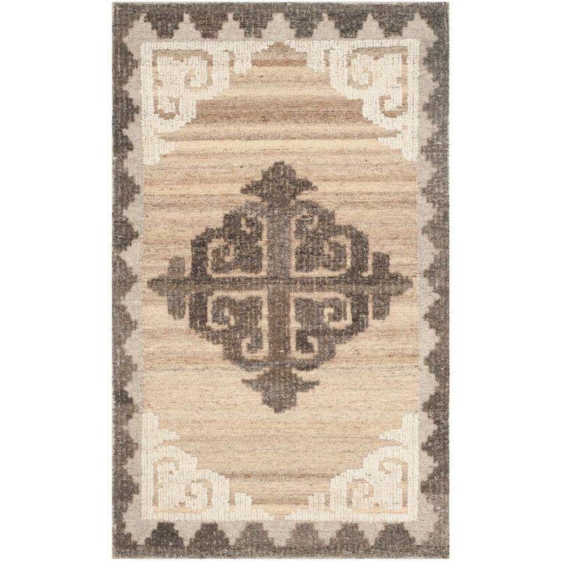 Beige Hand-Knotted Wool Accent Rug 3' x 5' - Non-Slip Base