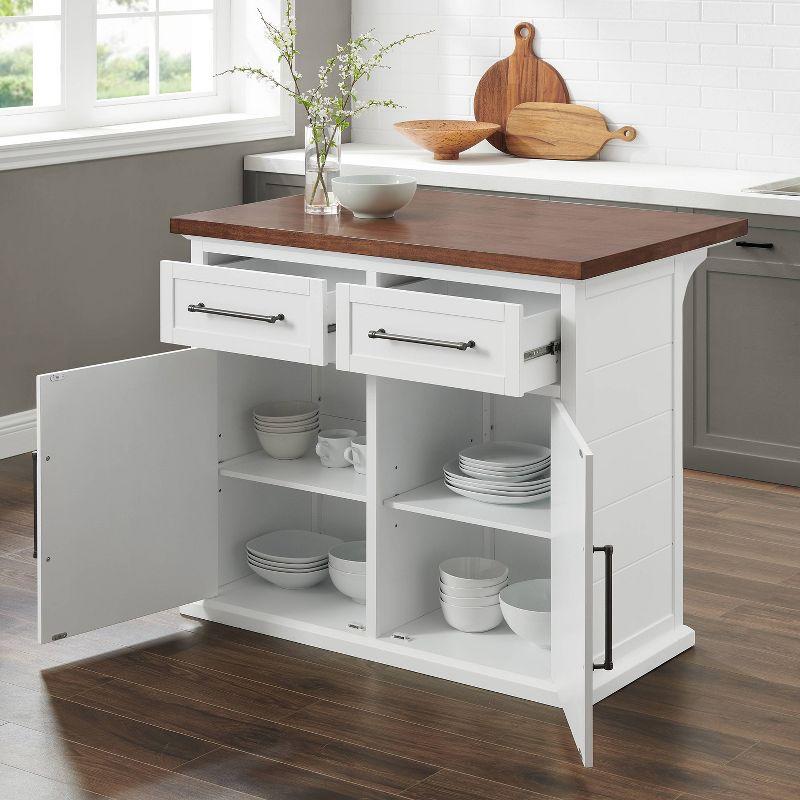 Crosley Bartlett Wood Top Kitchen Island White/Walnut: Traditional Style, Adjustable Shelves, Storage Cart