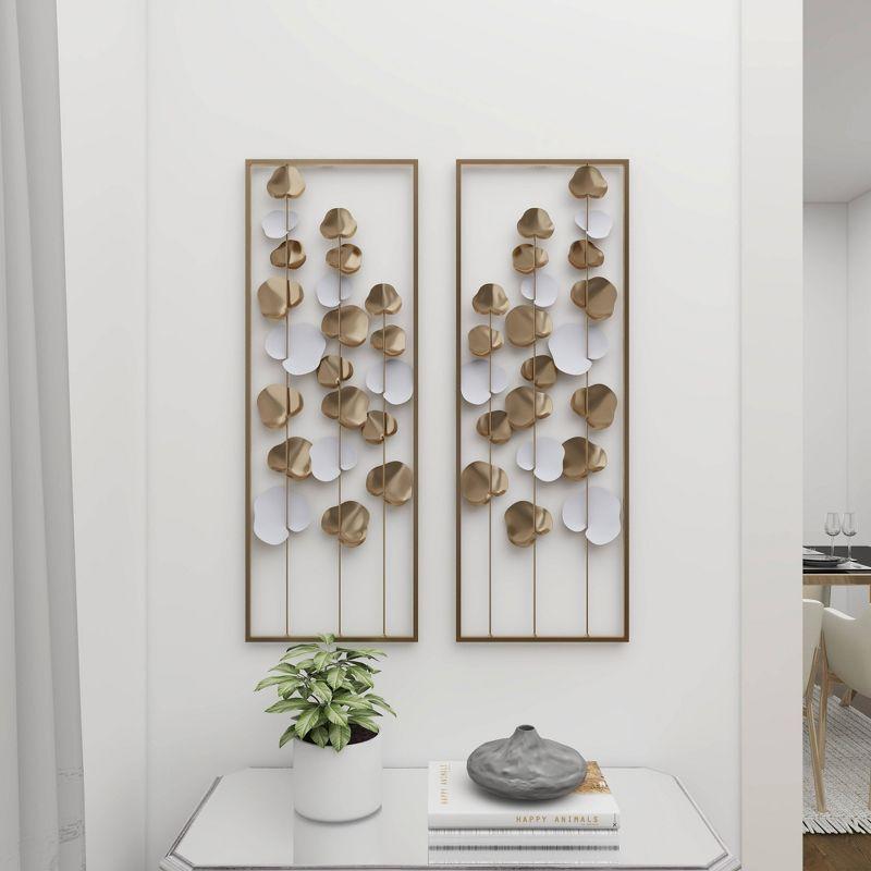 2pc Modern Leaf Ornamental Wall Decor Gold - Olivia & May: Iron Botanical Art, Vertical Display