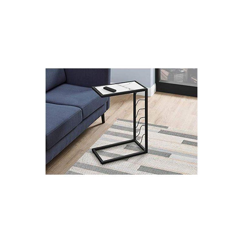 Monarch Specialties Accent Table C-Shaped End Side Snack Living Room Bedroom Metal Laminate White Marble Look Black Contemporary Modern
