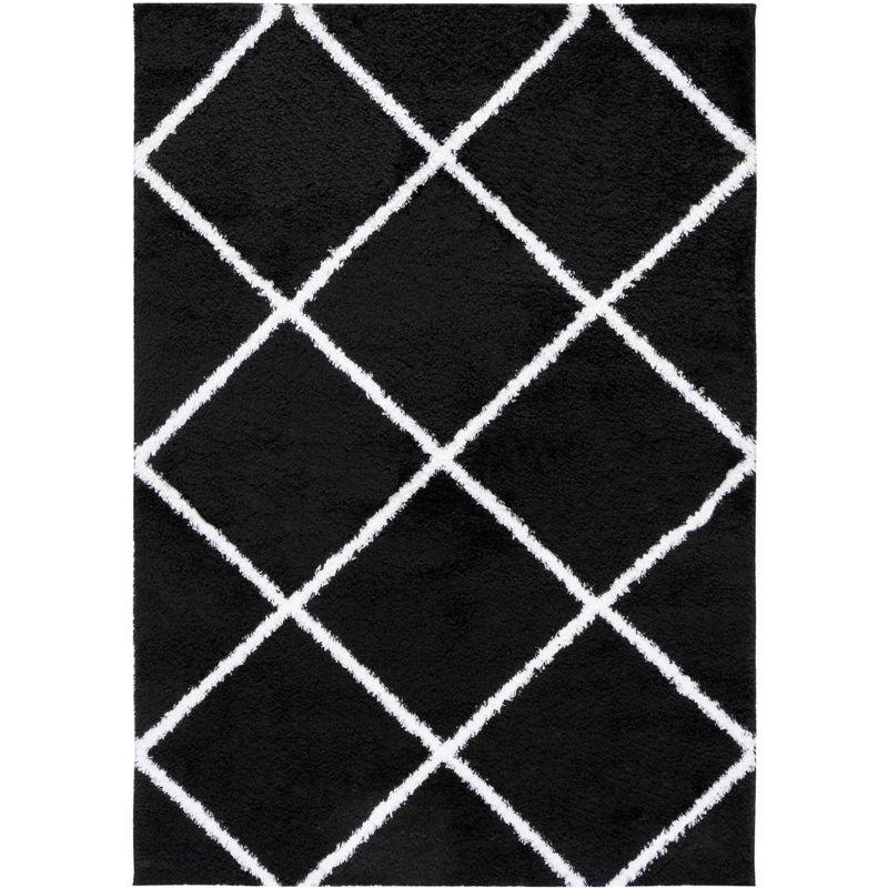 Black and White Geometric Shag Area Rug 6'7" x 8'7"