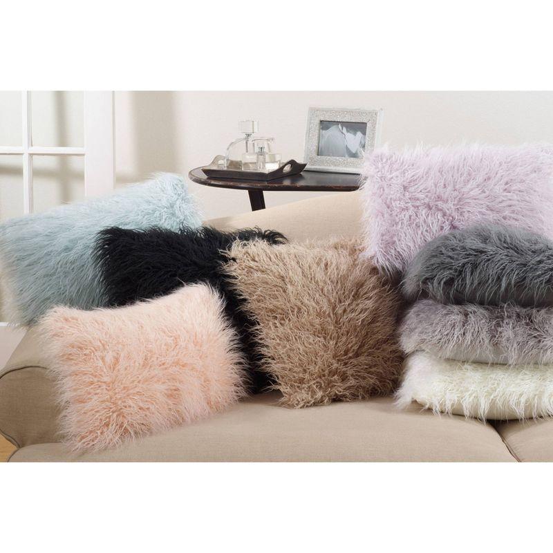 Poly Filled Faux Mongolian Fur Throw Pillow - Saro Lifestyle