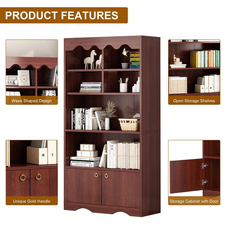 Bookshelf 5 Tier Open, Bookcase Modern with Doors, Wood Bookcase Storage Organizer Shelf, 63 inch Storage Shelves for Bedroom Living Room Office