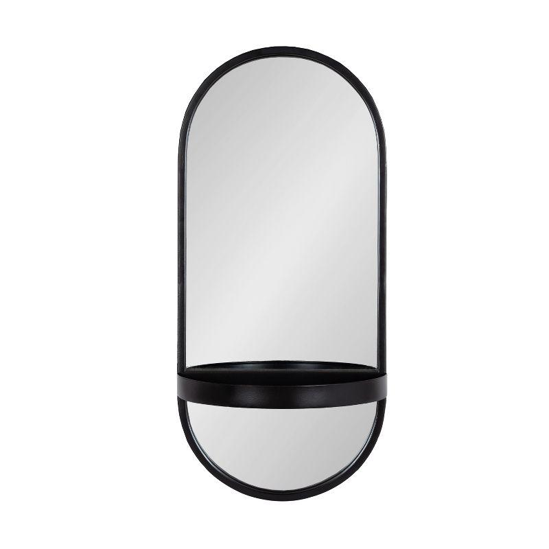 11"x25" Estero KD Metal Wall Mirror with Shelf Black - Kate & Laurel All Things Decor: Oval, Mid-Century Modern