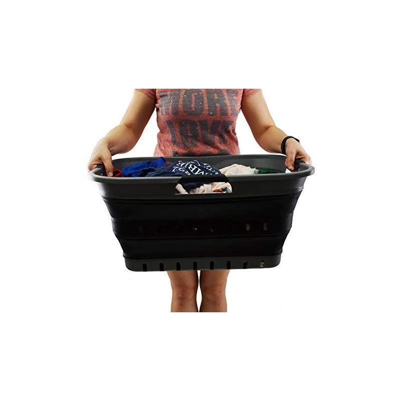 SAMMART 42L (11 gallon) Collapsible Plastic Laundry Basket, White/Grey